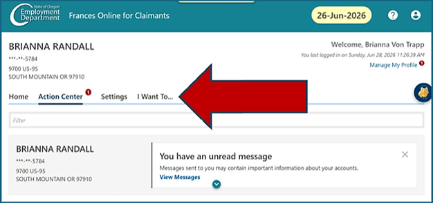 A Frances Online screen with the "I Want To ..." tab highlighted.